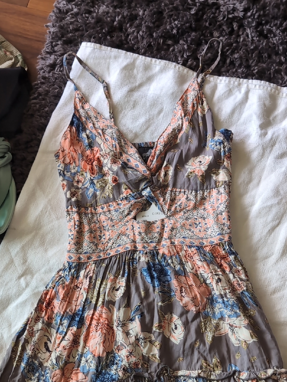 Angie Floral Tiered Maxi Dress - Coral, Blue & Taupe - Picture 2 of 7